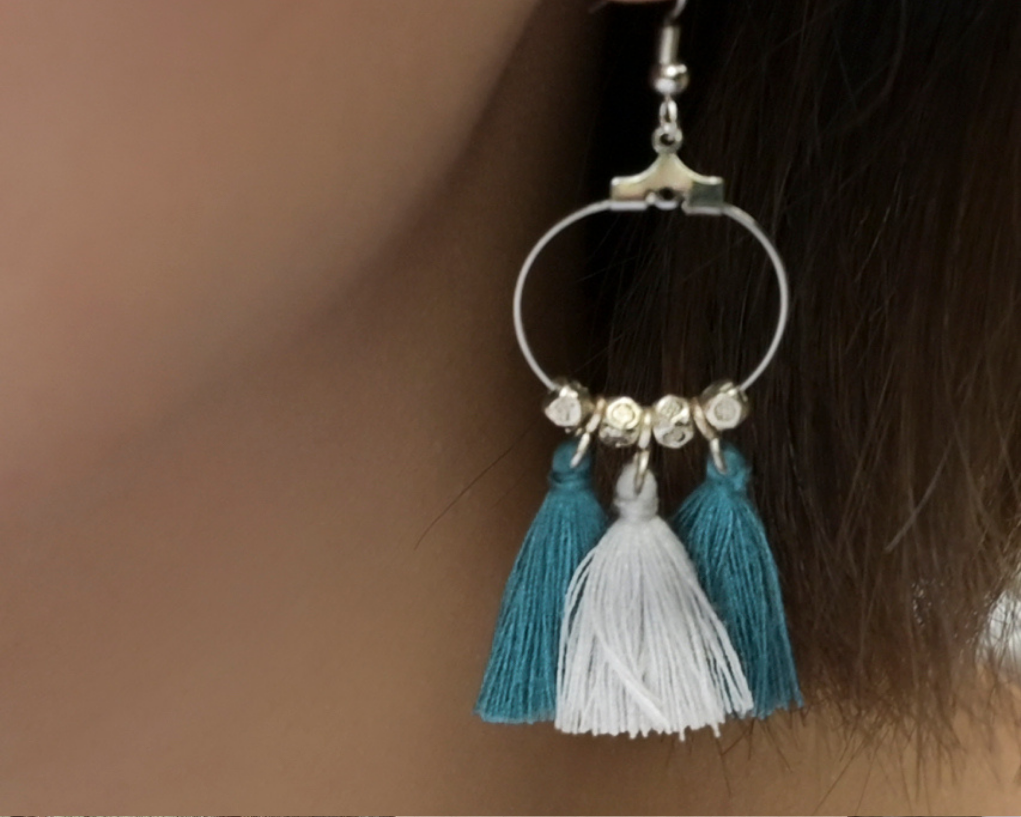 Aztec Teal & White Earrings by #daughtersofcambodia