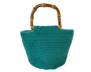 Classic Minimalist Bamboo Handles Crochet Bucket Bag