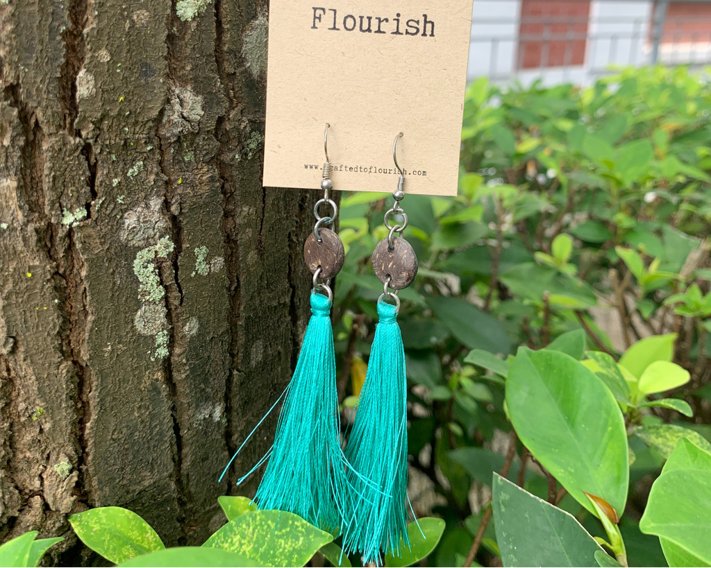 Coconut Teal Tassel Earrings by #daughtersofcambodia