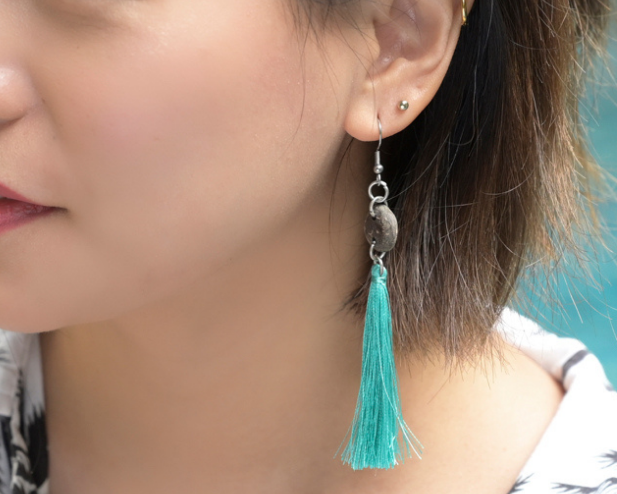 Coconut Teal Tassel Earrings by #daughtersofcambodia