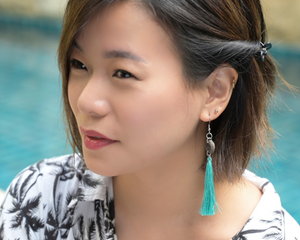 Coconut Teal Tassel Earrings by #daughtersofcambodia