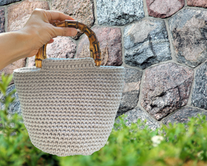 Classic Minimalist Bamboo Handles Crochet Bucket Bag