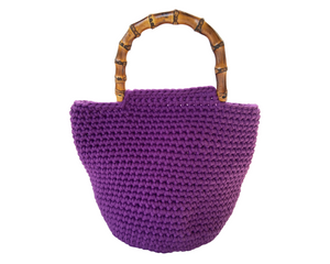 Classic Minimalist Bamboo Handles Crochet Bucket Bag