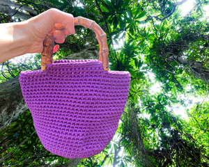 Classic Minimalist Bamboo Handles Crochet Bucket Bag