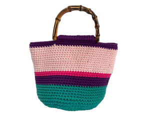 Classic Minimalist Bamboo Handles Crochet Bucket Bag