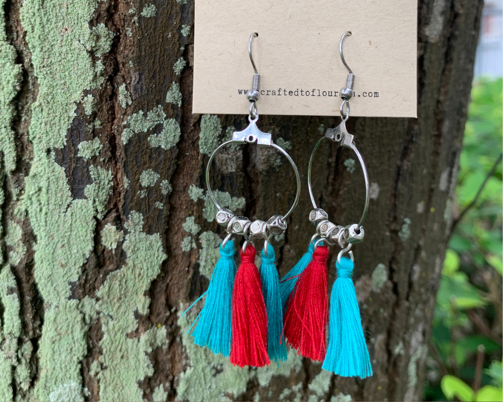 Aztec Red & Teal Ocean Earrings by #daughtersofcambodia