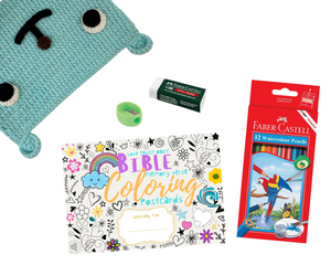 Love Trust Obey Scripture Coloring Cards for Kids with Crochet Animal Pencil Case by BBB