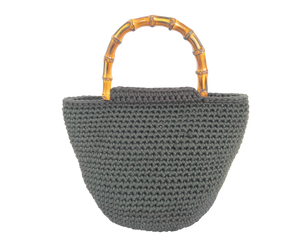 Classic Minimalist Bamboo Handles Crochet Bucket Bag