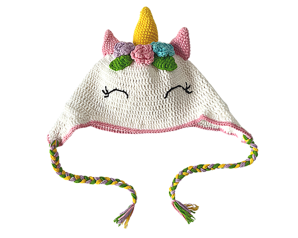 Rainbow Unicorn Kids Collection- Crochet Beanie Hat and Water Bottle Carrier