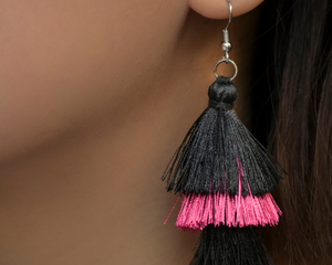 Black Pink Tassel Earrings by #daughtersofcambodia