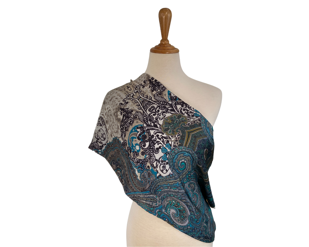 Handmade Sapphire-Olive Silk Infinity Scarf