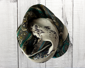 Handmade Sapphire-Olive Silk Infinity Scarf
