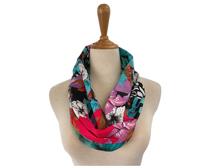 Handmade Red-Teal Floral Infinity Scarf