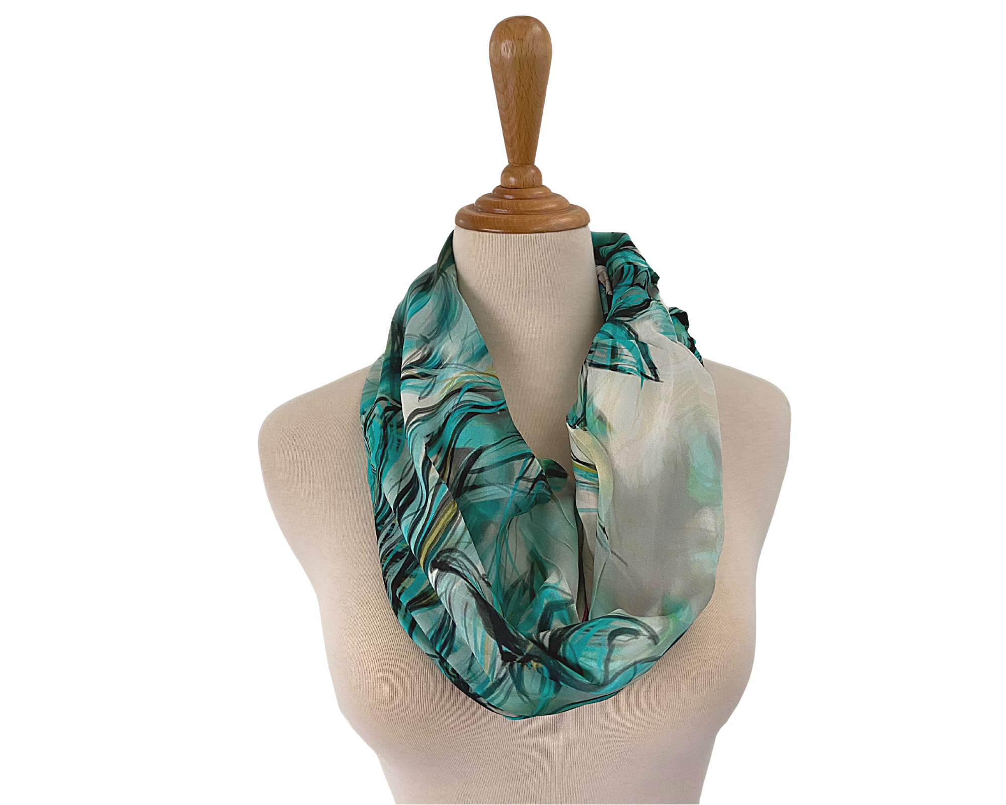 Handmade Red-Teal Floral Infinity Scarf