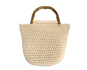 Classic Minimalist Bamboo Handles Crochet Bucket Bag