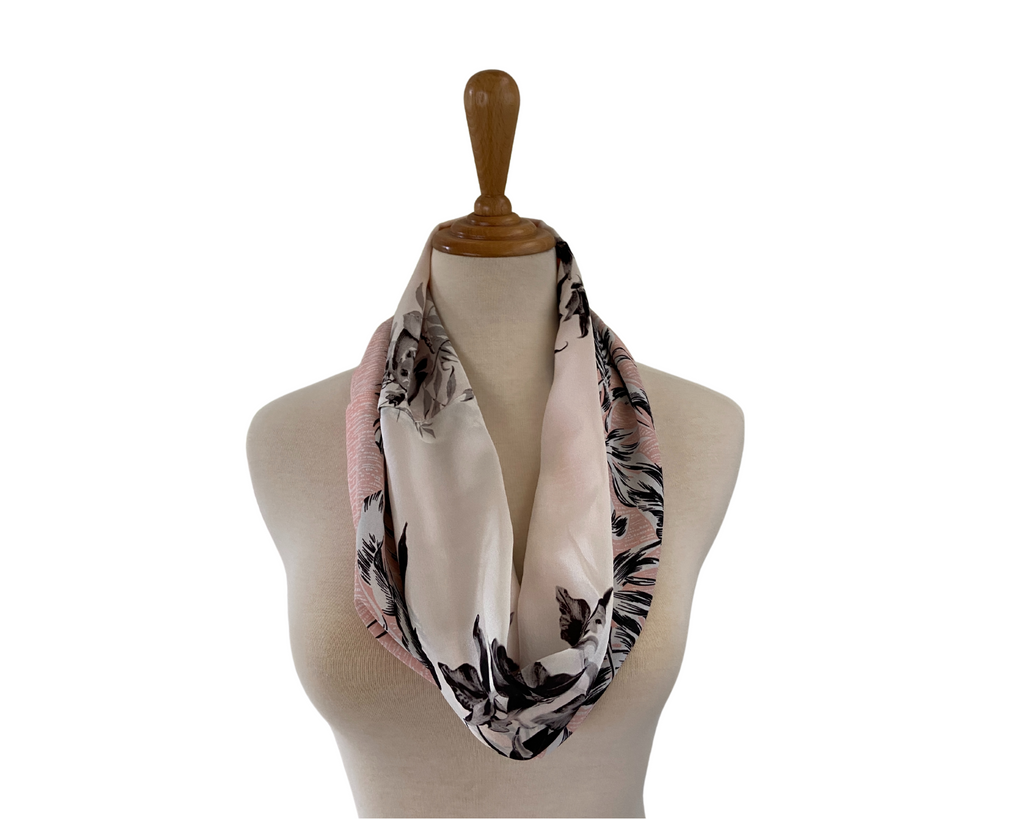 Handmade Pink-Black Floral Infinity Scarf