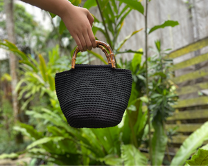 Classic Minimalist Bamboo Handles Crochet Bucket Bag