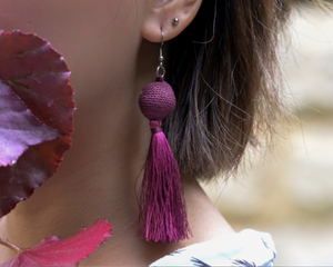 Maroon / Grape Flush Tassel Earrings by #daughtersofcambodia