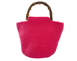 Classic Minimalist Bamboo Handles Crochet Bucket Bag