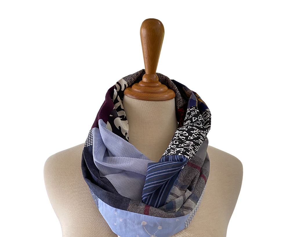 Stylish Bespoke Infinity Scarf for Men & Women - Maroon Navy Dual Brown Buttons