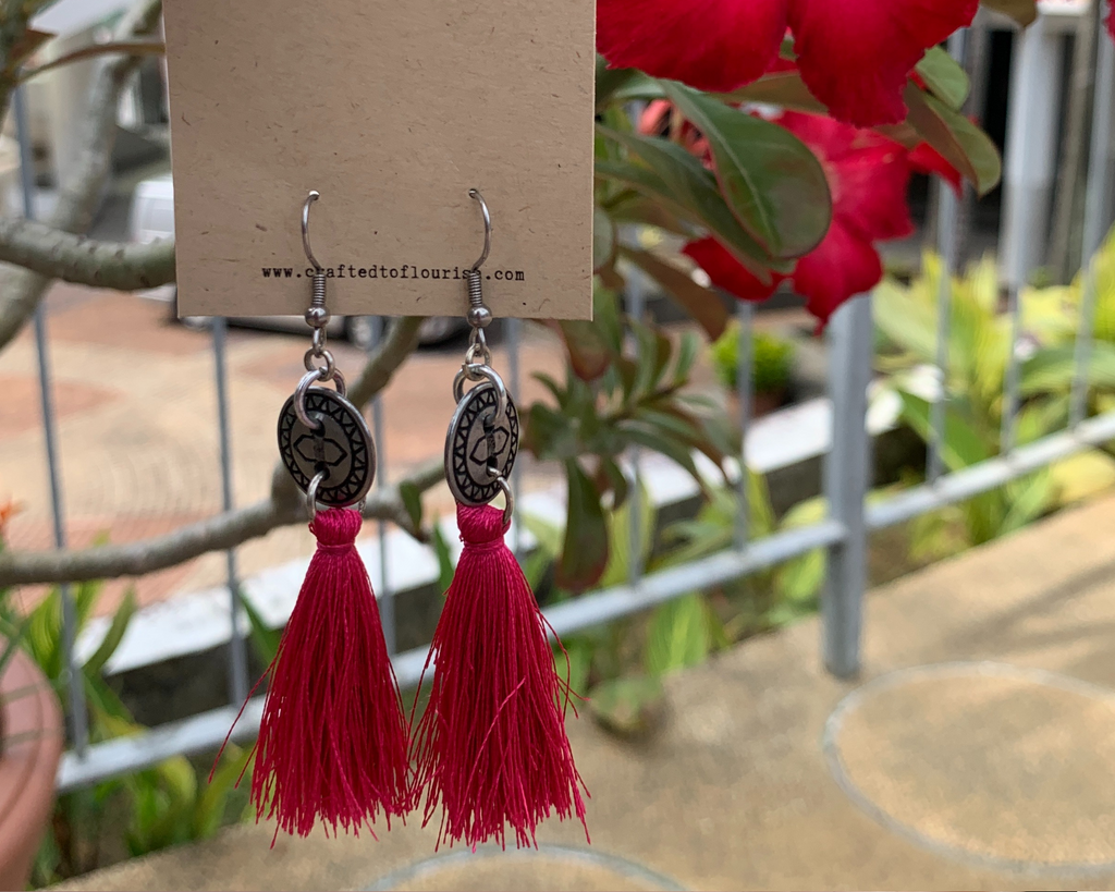Hot Coral Tassel Earrings by #daughtersofcambodia